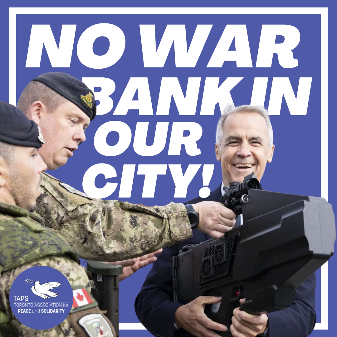 NO WAR BANK IN OUR CITY!
